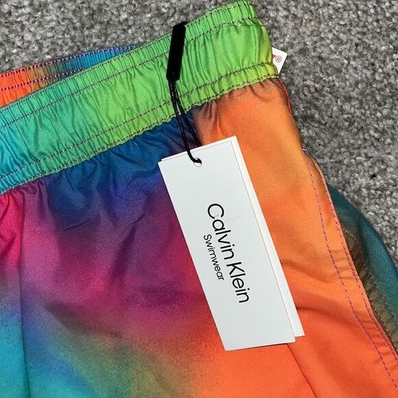 New Calvin Klein Pride Rainbow Tie dye print lined mesh men’s Swim Shorts L - Picture 3 of 9